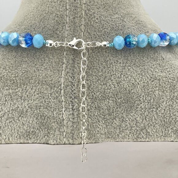 Hand Knotted Blue Crackle Glass Beaded Choker Necklace Artisan New Boho Cute - Picture 5 of 7